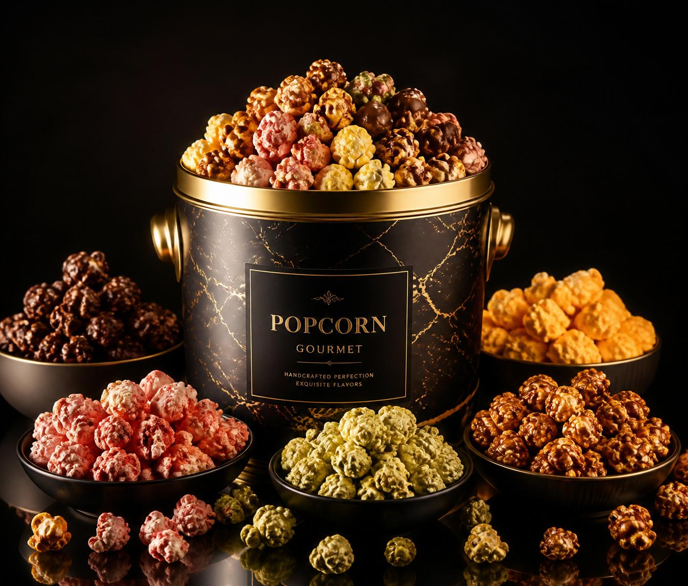 Balde premium de pipoca gourmet com sabores variados